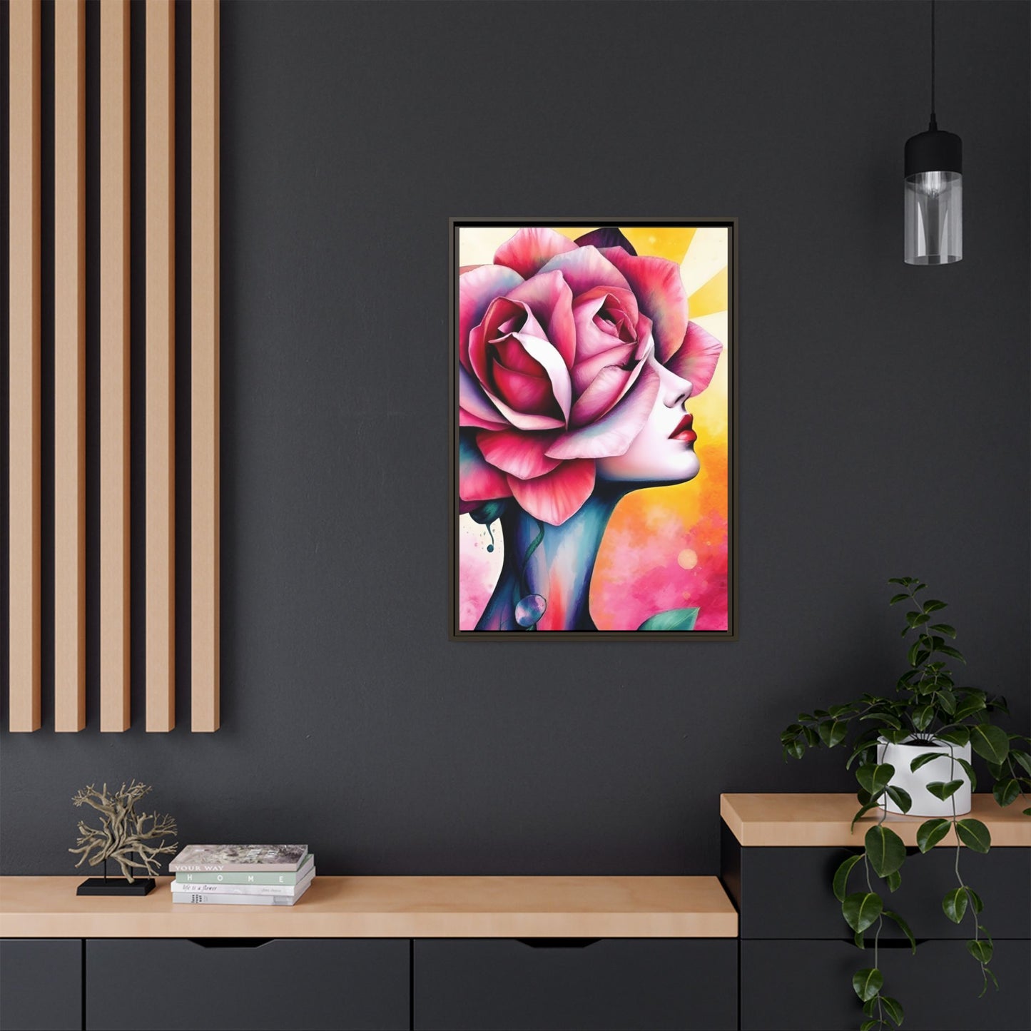 R&RH Framed Wall Art - Vibrant Floral Woman Portrait