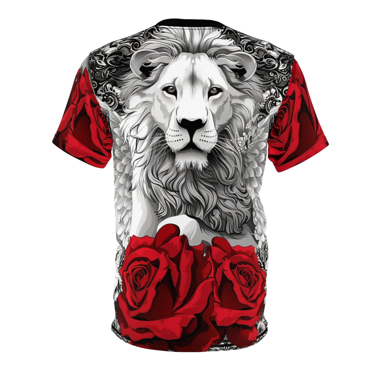 R&RH Lion and Roses Red and Black Unisex Tee - Edgy  Graphic T-Shirt