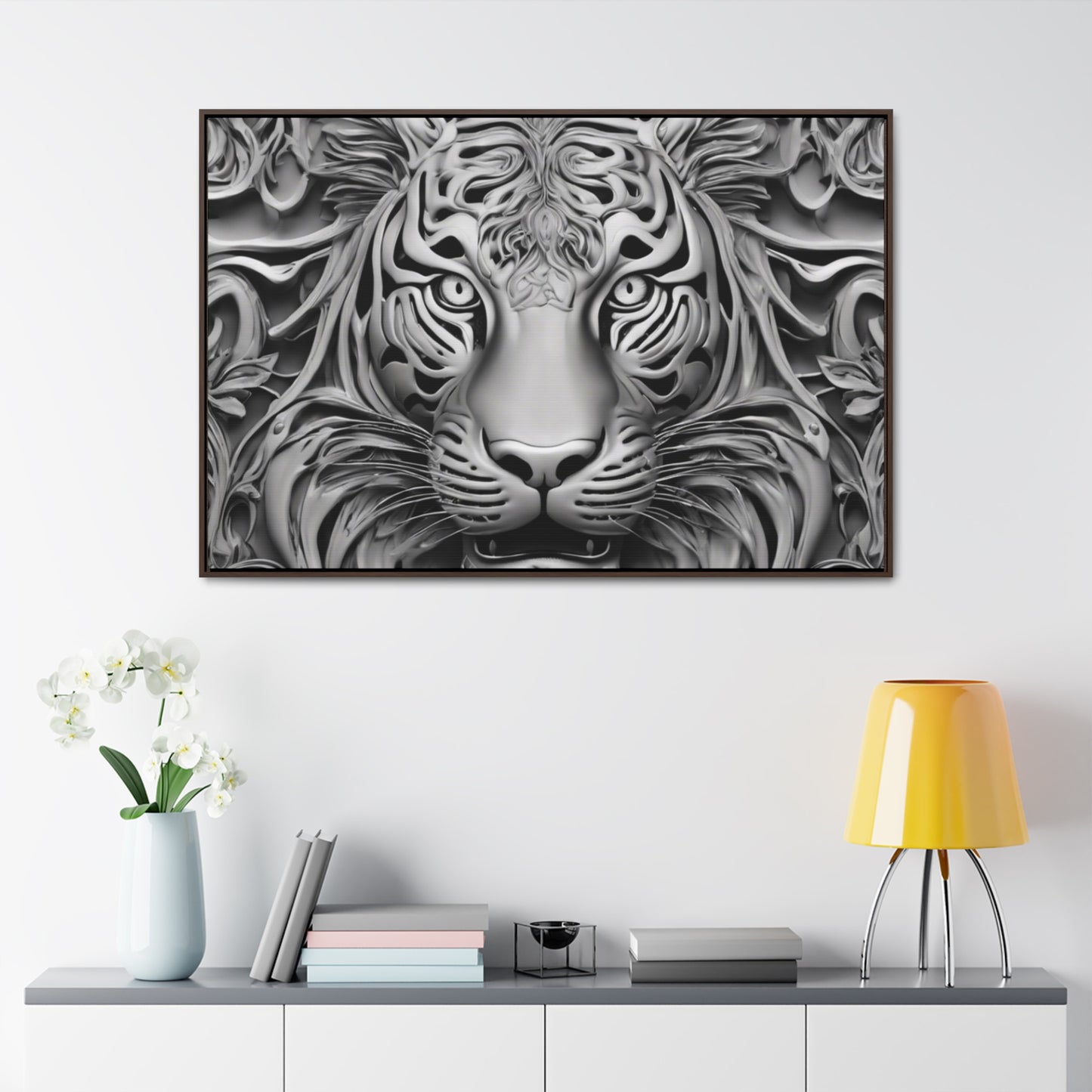 R&RH Black and White Lion Gallery Canvas With Horizontal Frame