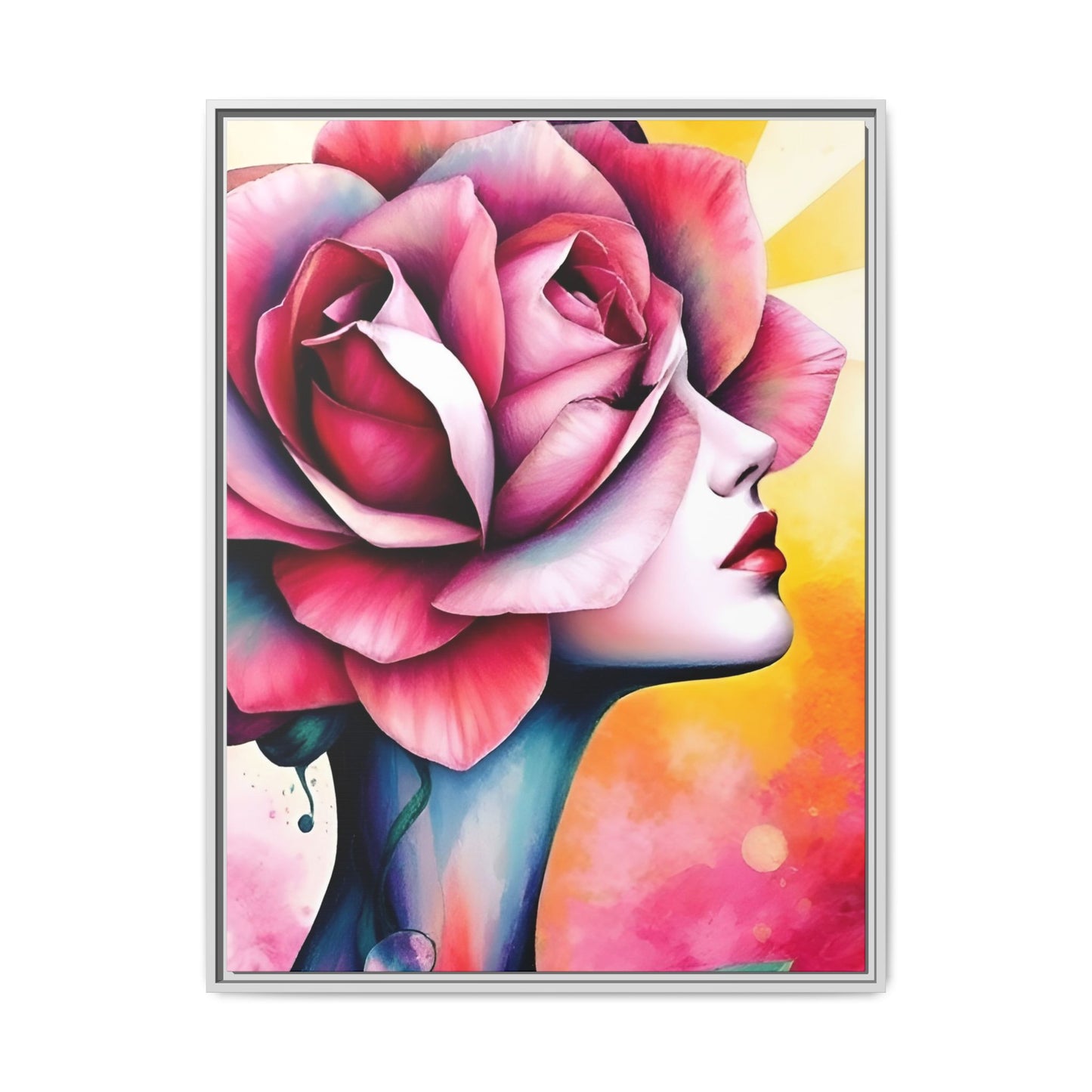 R&RH Framed Wall Art - Vibrant Floral Woman Portrait