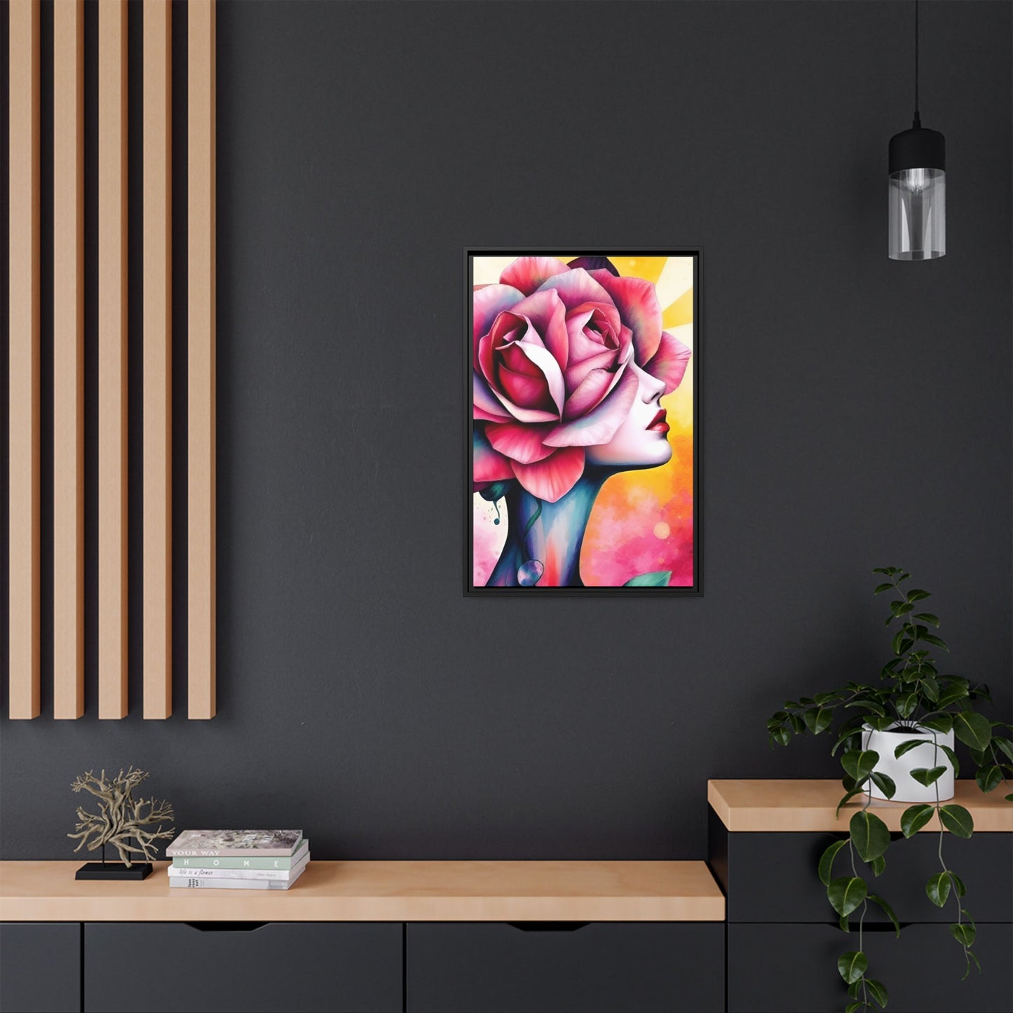 R&RH Framed Wall Art - Vibrant Floral Woman Portrait