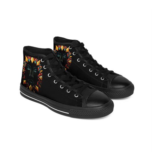 R&RH Portrait Women's Designer  Bold Artistic High-Top Black Sneakers with Vibrant Face Design