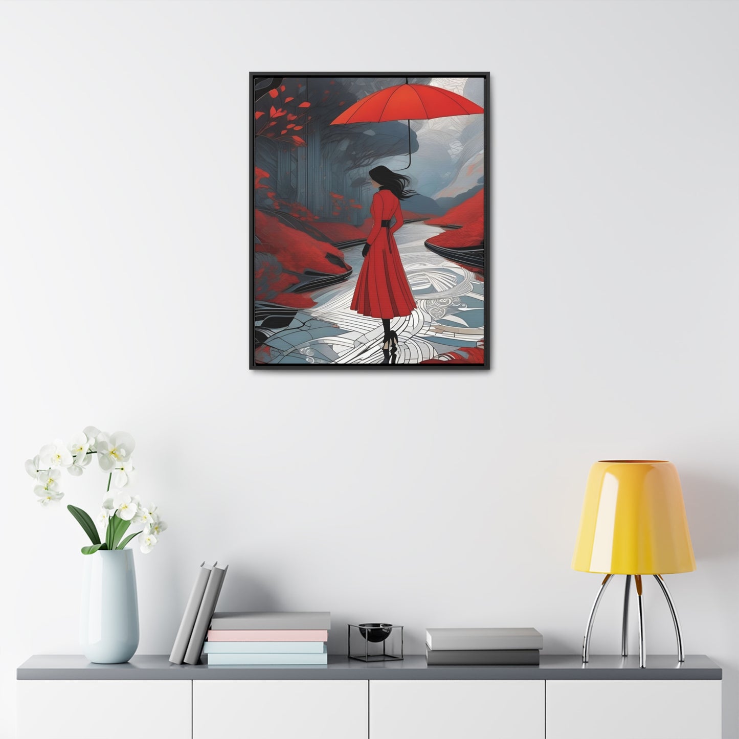 R&RH Red Umbrella Art Canvas Wrap - Elegant Wall Decor for Home