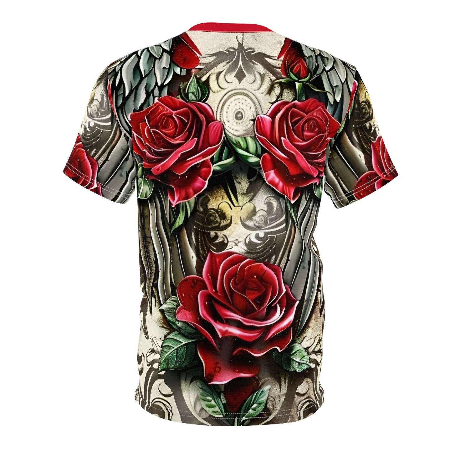 R&RH Red Vibrant Rose Wing Unisex Tee - Edgy Floral Graphic T-Shirt