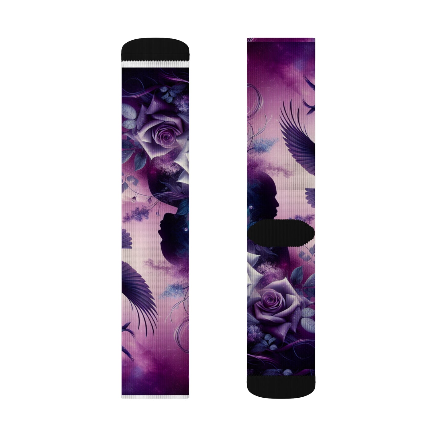 Artistic Sublimation Socks with Floral & Bird Design | Vibrant Printed Crew Socks for Unique Style