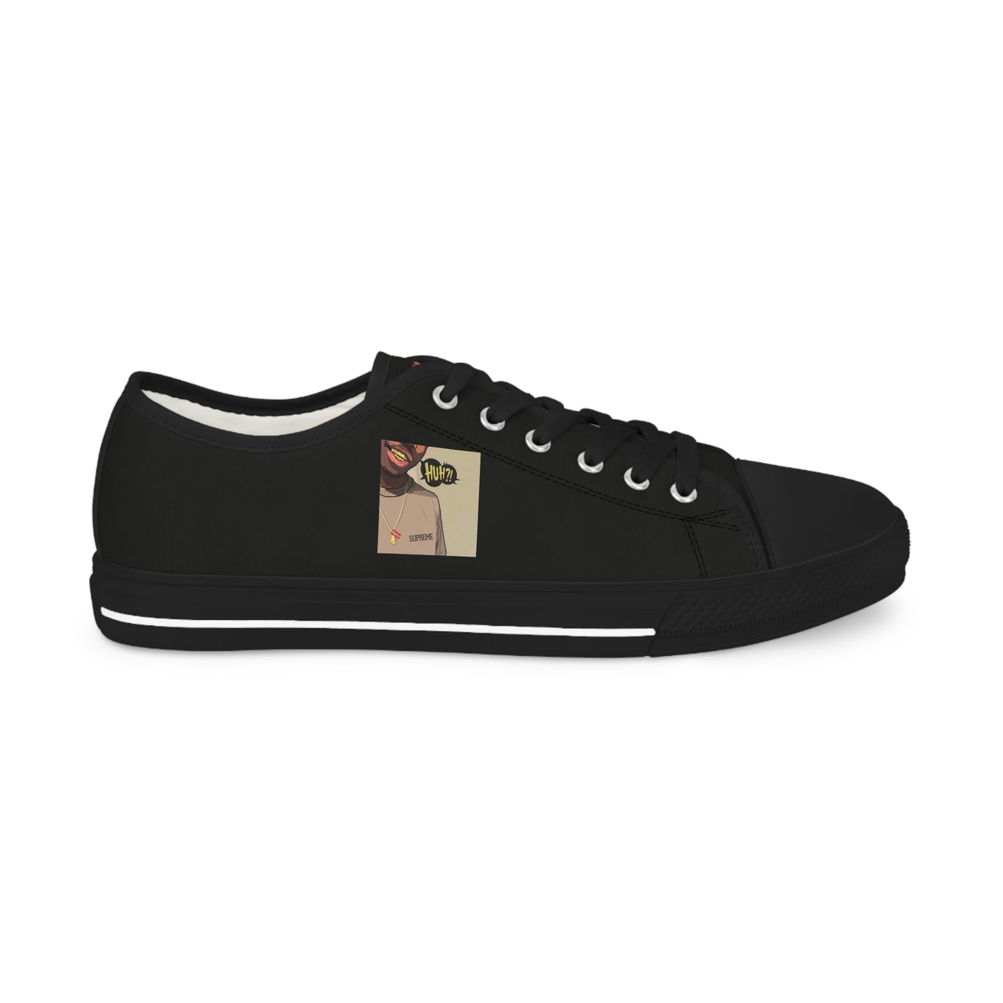 R&RH Stylish Men's Low Top Black Sneakers with Unique Graphic Design