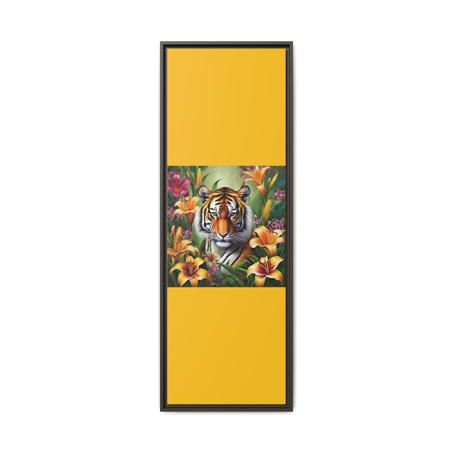 Majestic Tiger Framed Matte Canvas Art - Vibrant Floral Decor