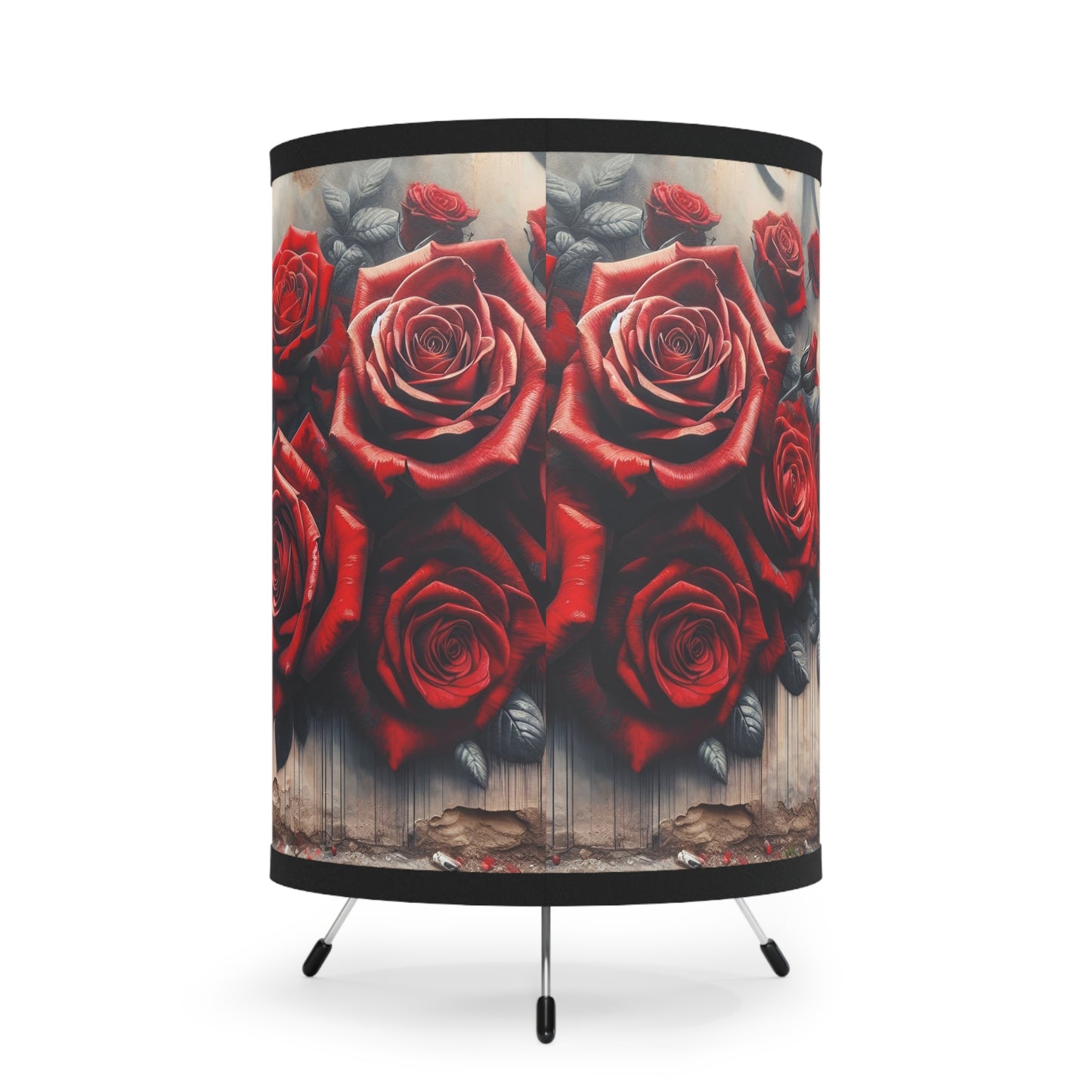 R&RH Elegant Floral Red Tripod Lamp - Vintage Red Roses Design