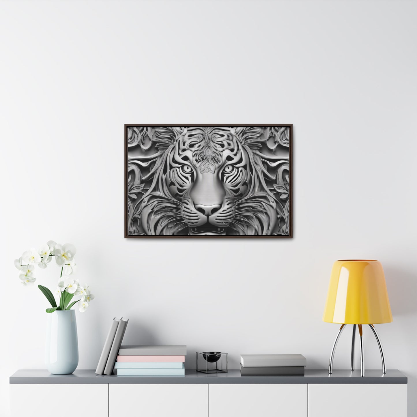 R&RH Black and White Lion Gallery Canvas With Horizontal Frame