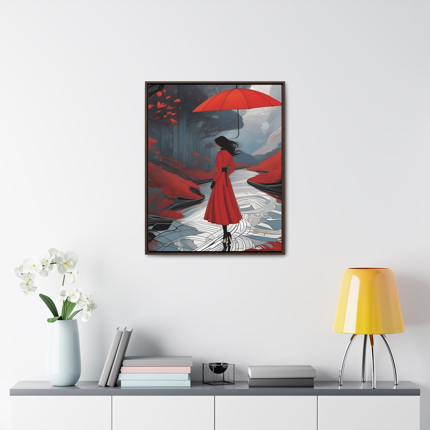 R&RH Red Umbrella Art Canvas Wrap - Elegant Wall Decor for Home