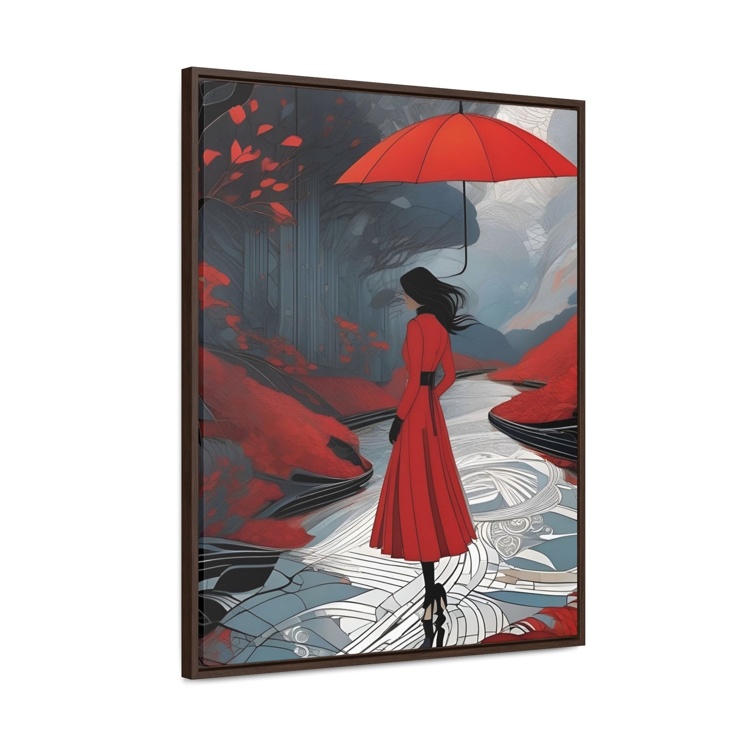 R&RH Red Umbrella Art Canvas Wrap - Elegant Wall Decor for Home