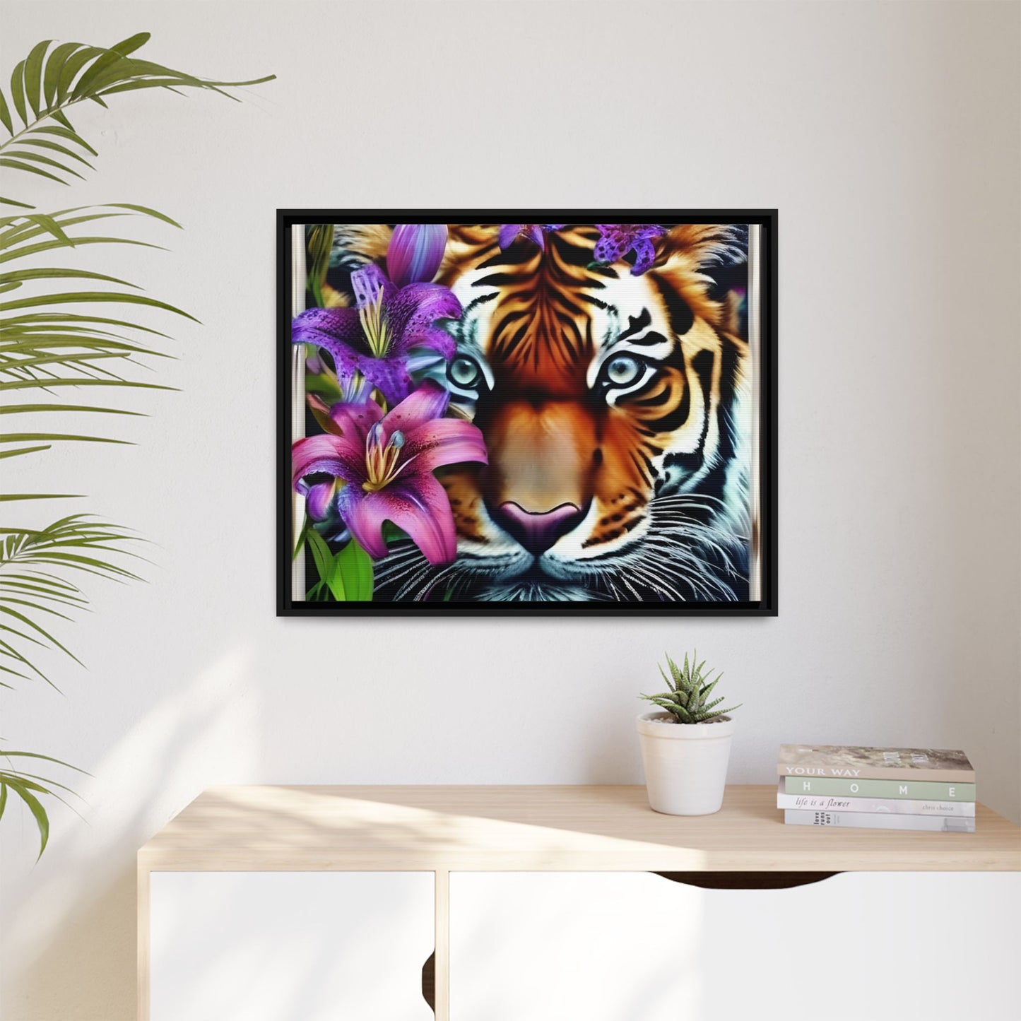 R&RH Vibrant Tiger Floral Framed Canvas Art