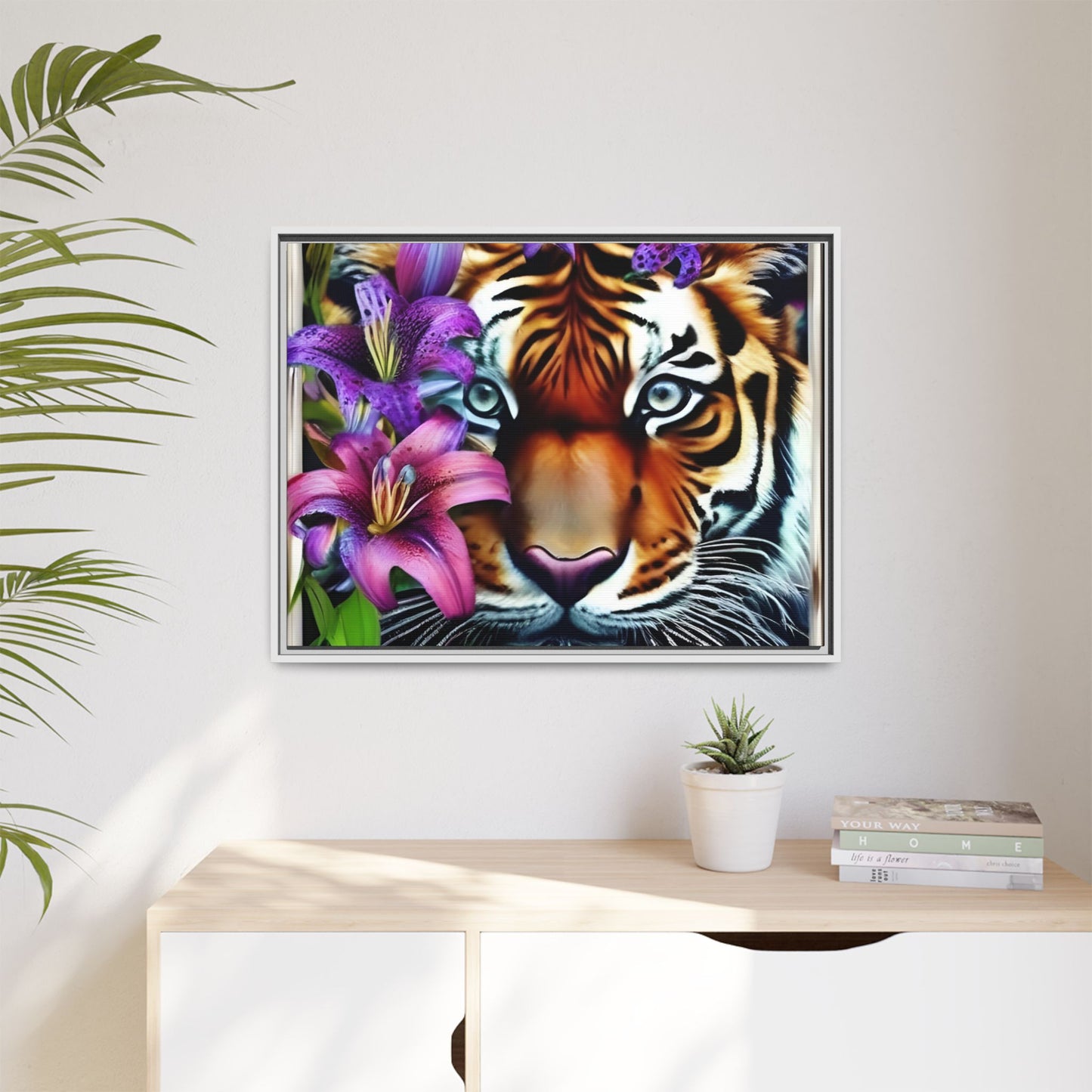 R&RH Vibrant Tiger Floral Framed Canvas Art