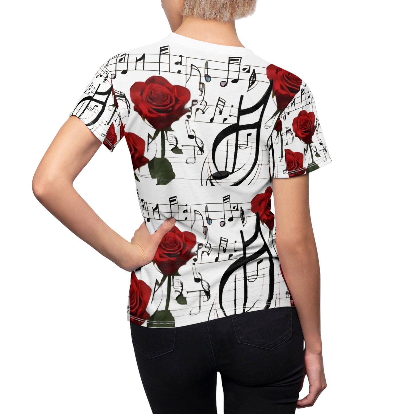 R&RH Rose & Music Notes Tee - Floral Music Themed T-Shirt for Music Lovers