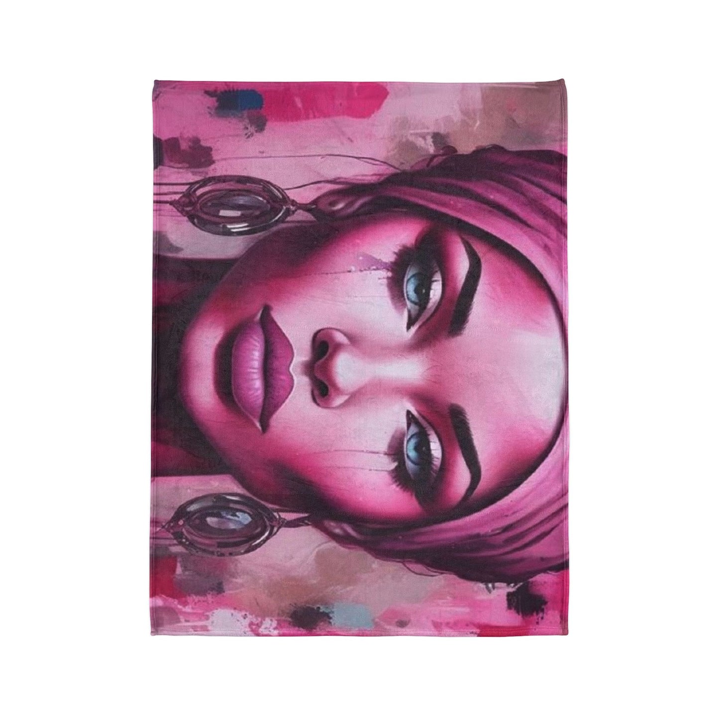 R&RH "Her Eyes" Vibrant Abstract Art Blanket - Pink Female Portrait for Cozy Comfort