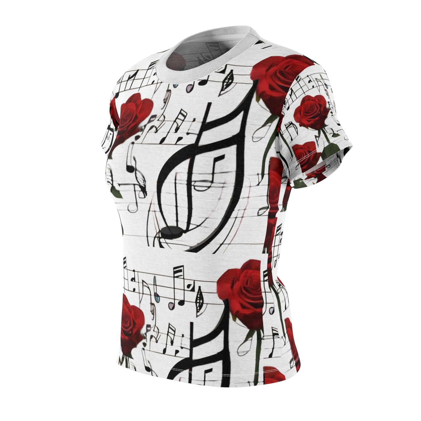 R&RH Rose & Music Notes Tee - Floral Music Themed T-Shirt for Music Lovers