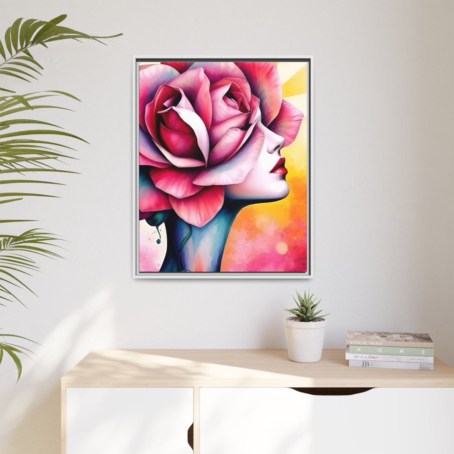 R&RH Framed Wall Art - Vibrant Floral Woman Portrait