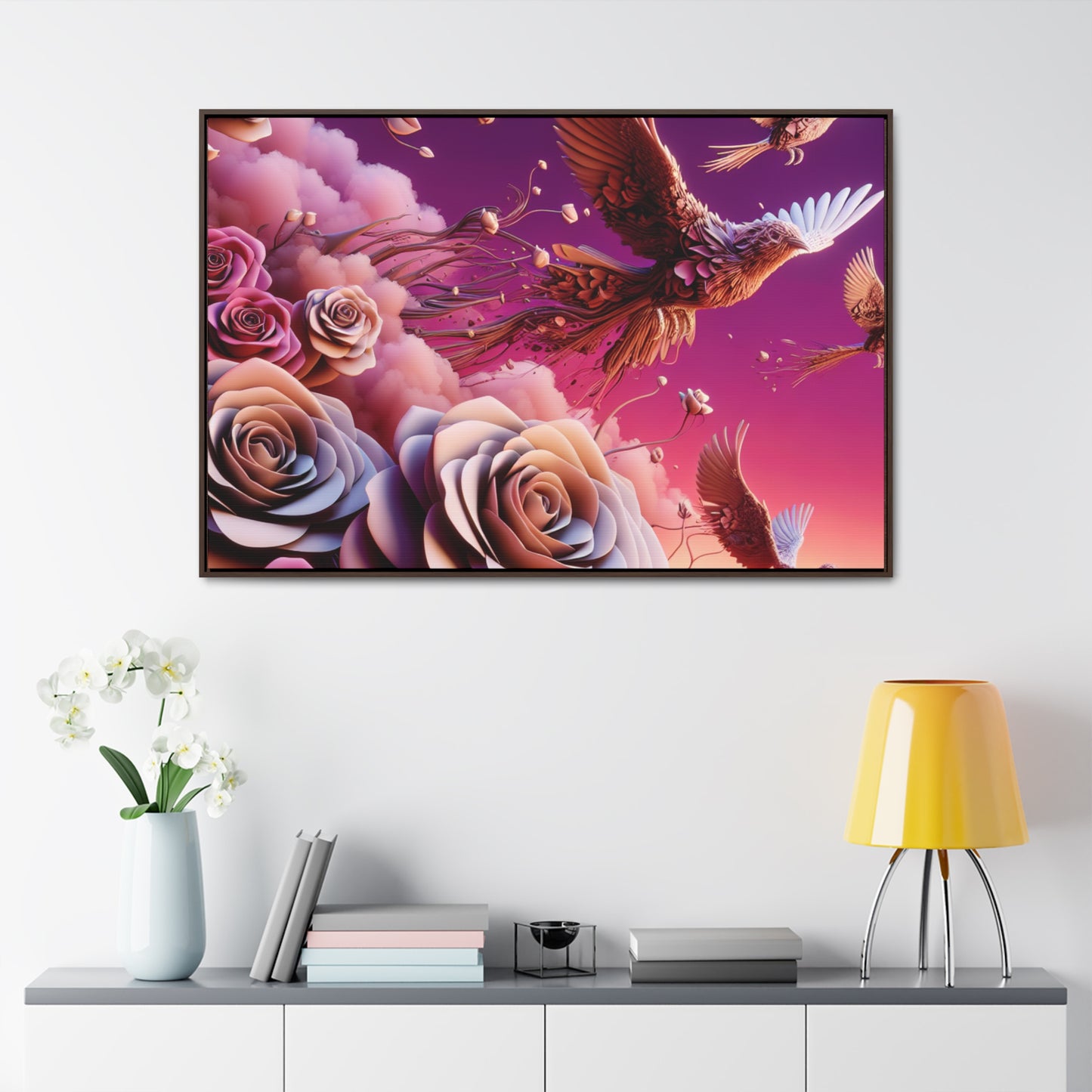 R&RH Flowery Birds Framed Canvas Painting