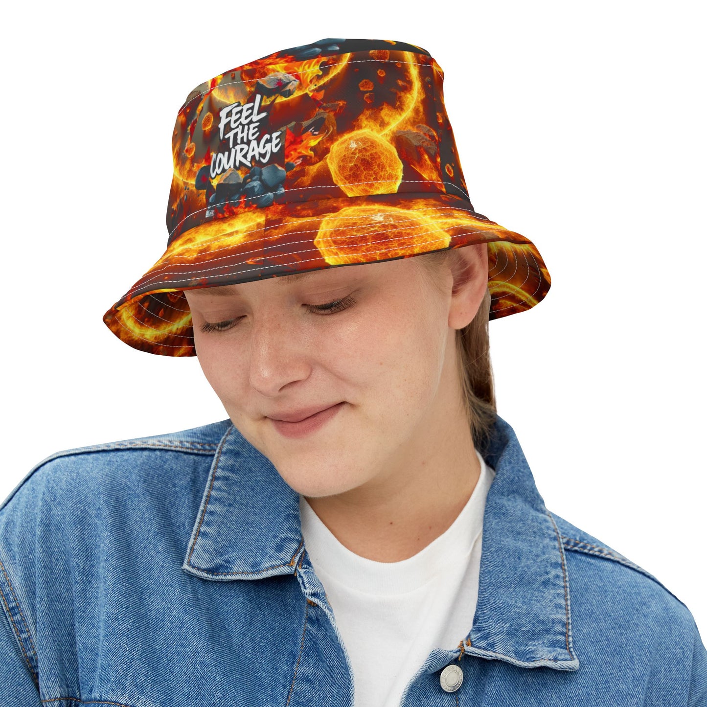 R&RH Bold 'Feel the Courage' Flame Bucket Hat - Stylish & Motivational Accessory