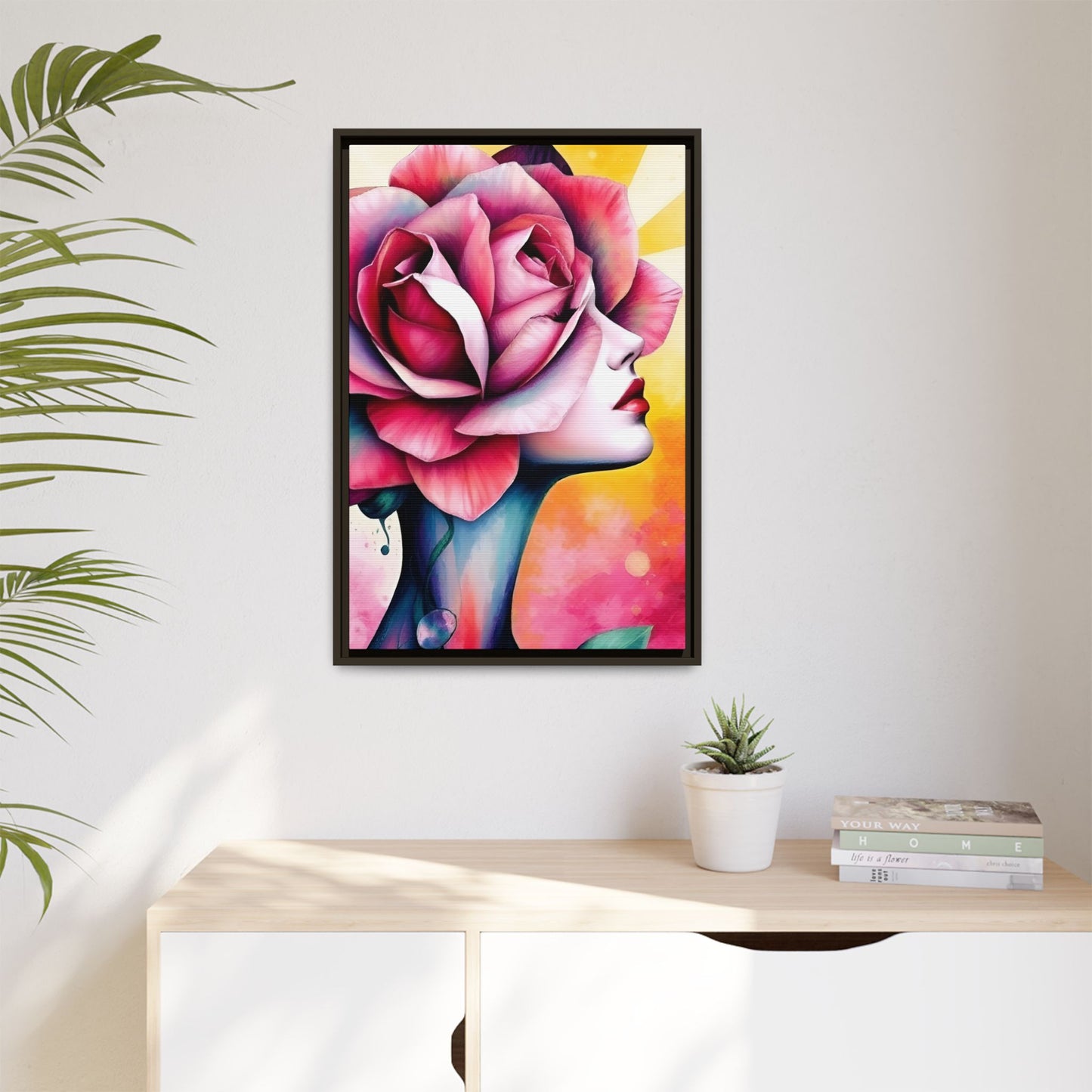 R&RH Framed Wall Art - Vibrant Floral Woman Portrait