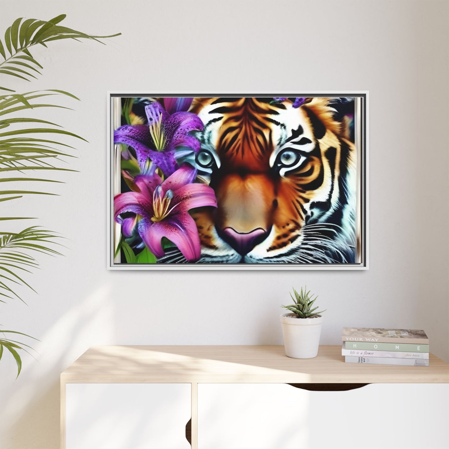 R&RH Vibrant Tiger Floral Framed Canvas Art