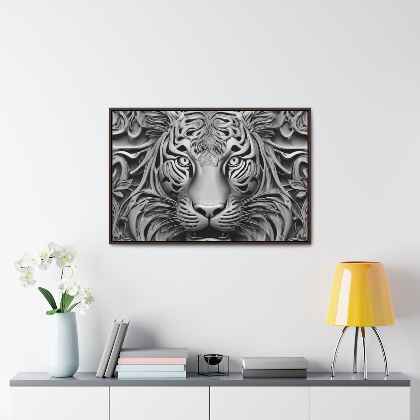 R&RH Black and White Lion Gallery Canvas With Horizontal Frame