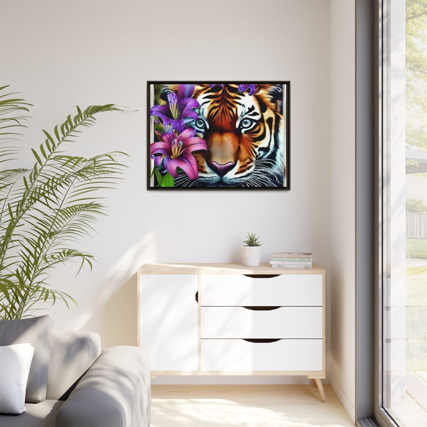 R&RH Vibrant Tiger Floral Framed Canvas Art