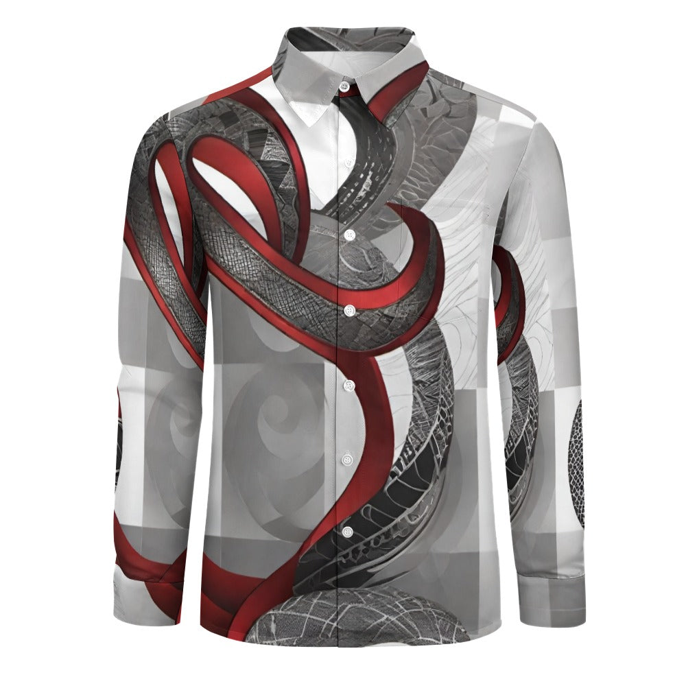 R_RH Silver and Red Casual One Pocket Long Sleeve Shirt - Rich and Rich Homeopportunities 