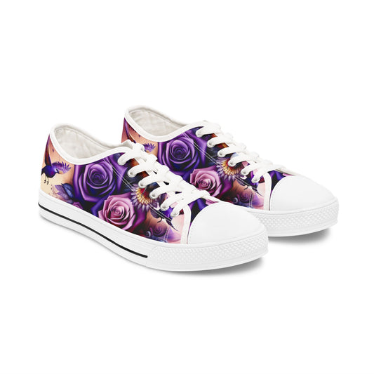 R&RH Purple Floral Art Women's Low Top Sneakers - Stylish and Comfortable Everyday Footwear