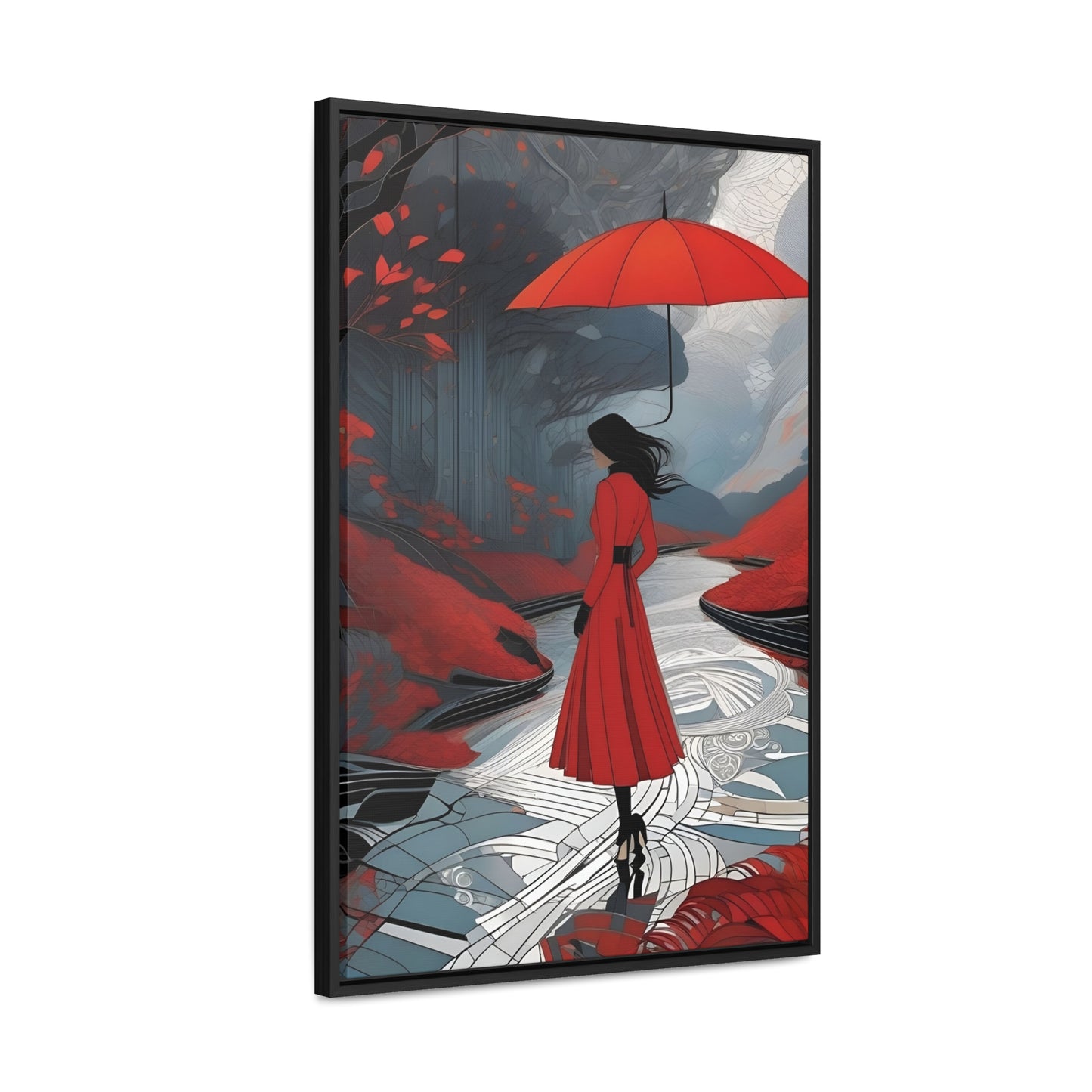 R&RH Red Umbrella Art Canvas Wrap - Elegant Wall Decor for Home