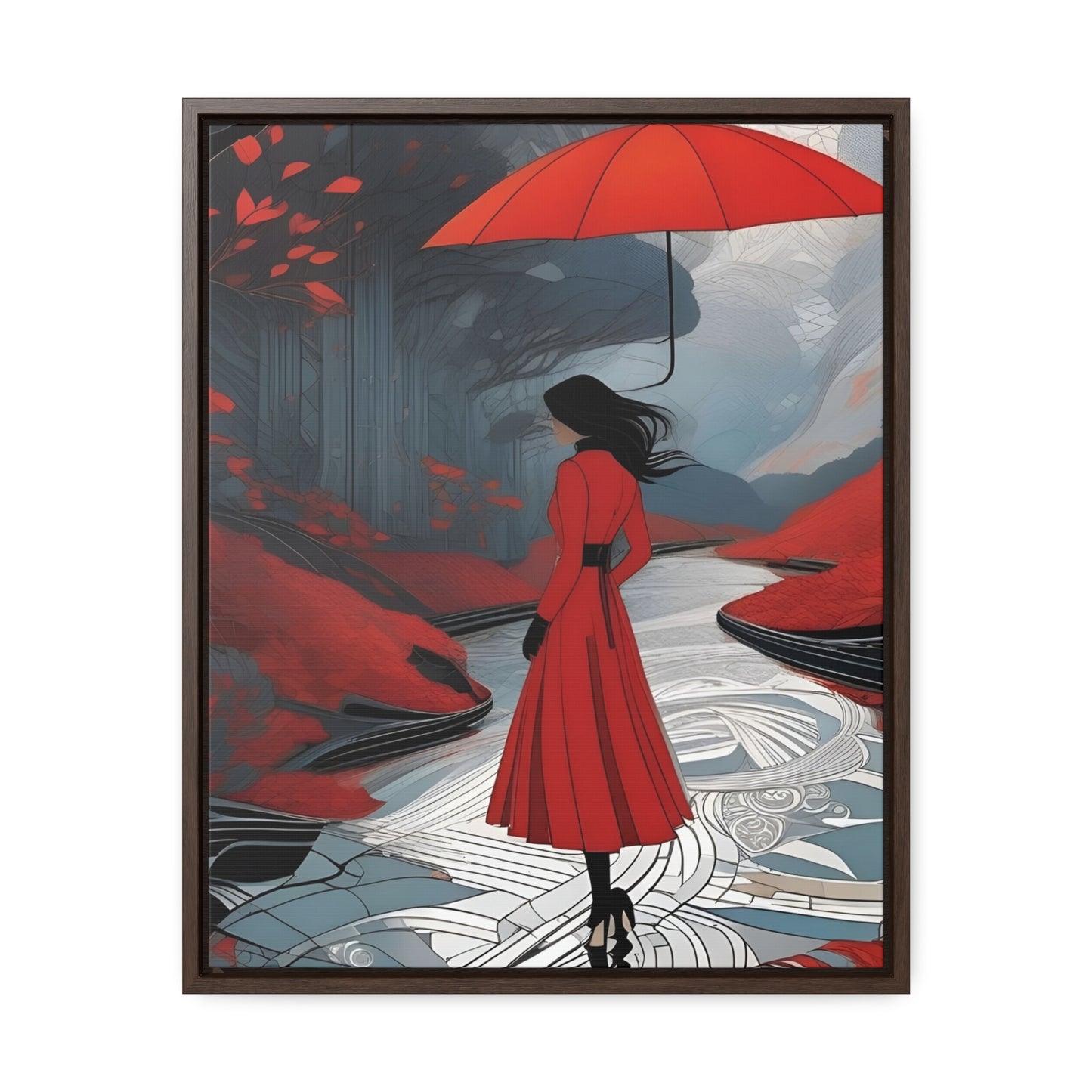 R&RH Red Umbrella Art Canvas Wrap - Elegant Wall Decor for Home