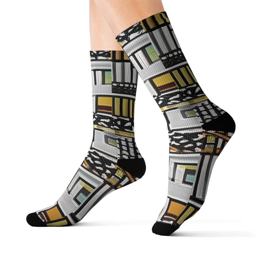 R&RH Artistic Yellow Unisex Patterned Sublimation Socks - Unique Abstract Design for Stylish Comfort