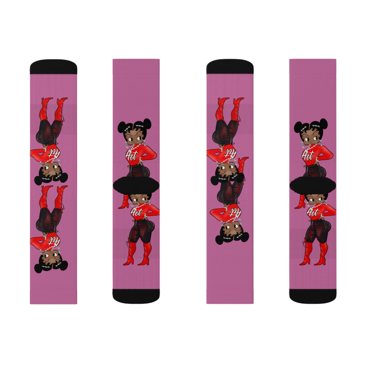 R_RH Pink Caricature Sublimation Socks