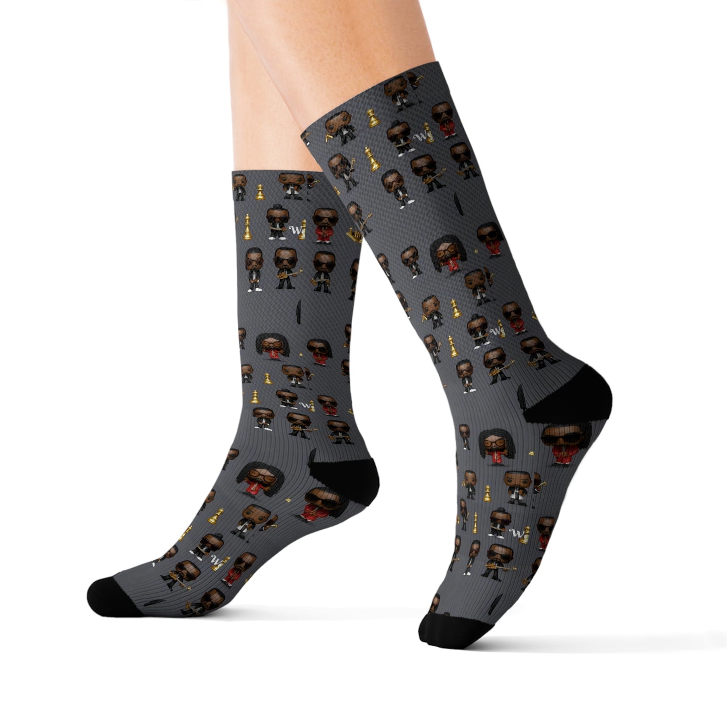 R_RH Grey Caricature Toon Men Sublimation Socks - Rich and Rich Homeopportunities 