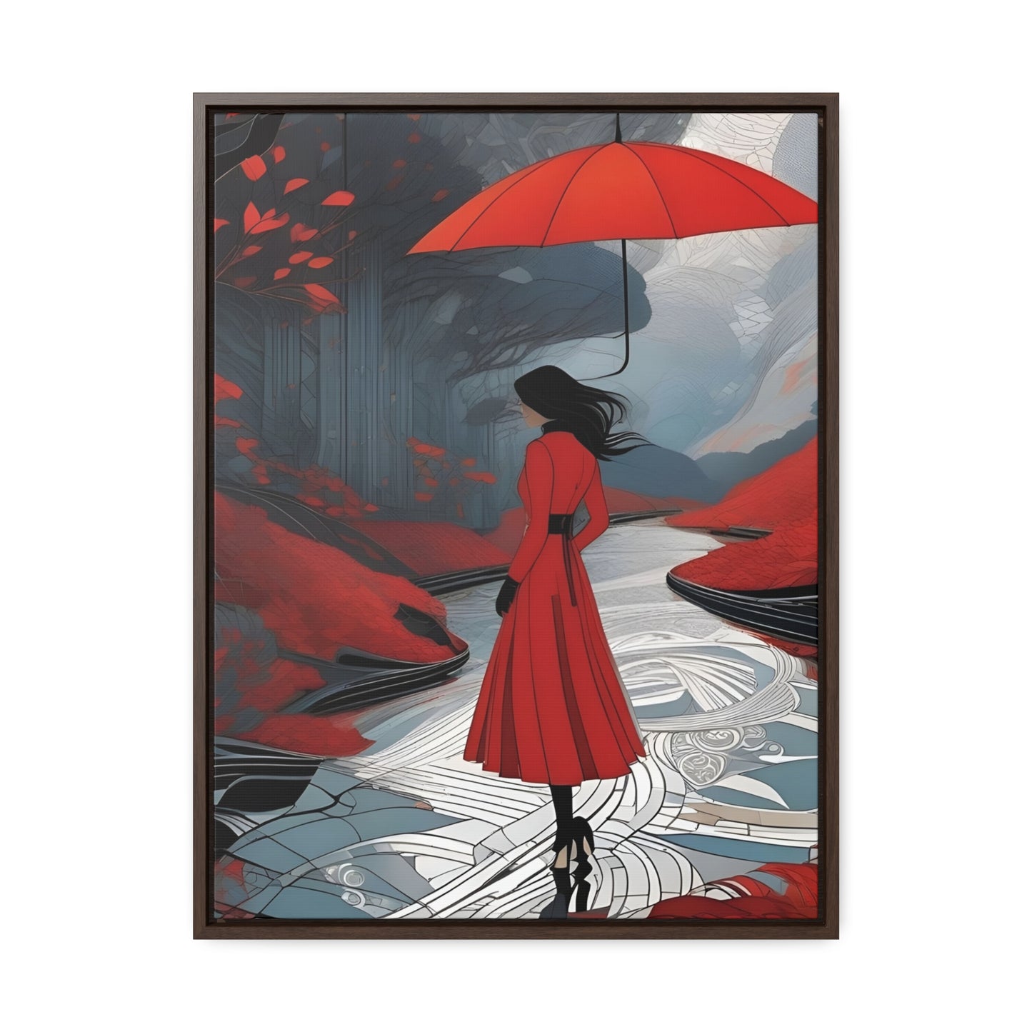 R&RH Red Umbrella Art Canvas Wrap - Elegant Wall Decor for Home