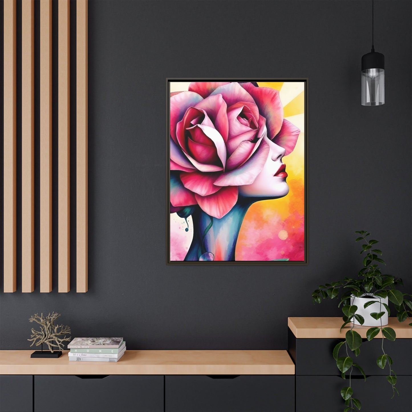 R&RH Framed Wall Art - Vibrant Floral Woman Portrait