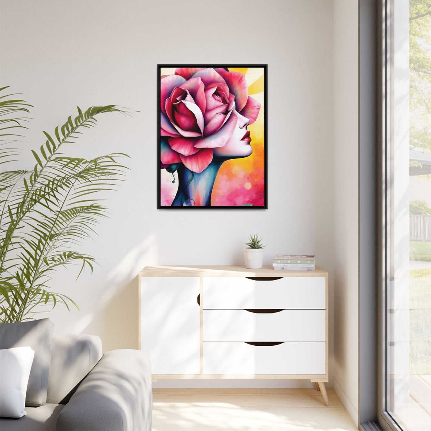 R&RH Framed Wall Art - Vibrant Floral Woman Portrait