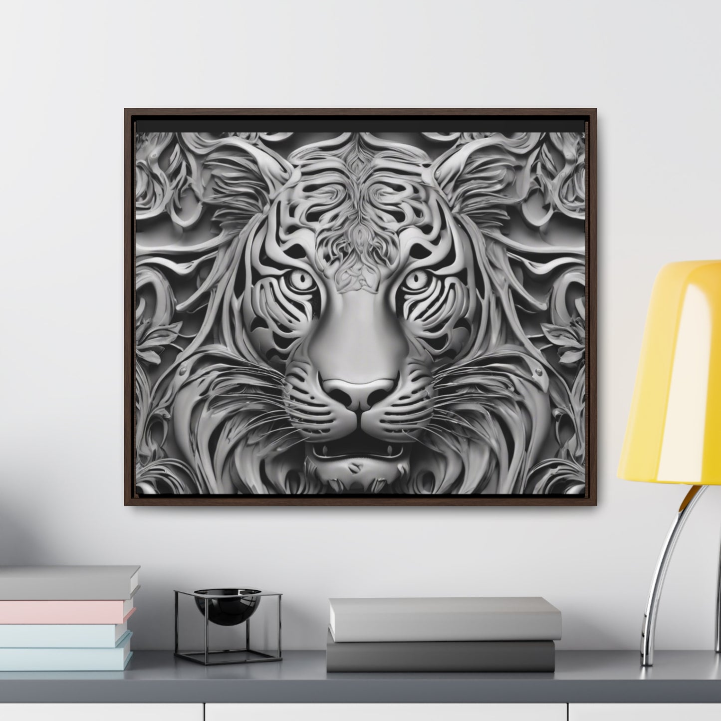 R&RH Black and White Lion Gallery Canvas With Horizontal Frame