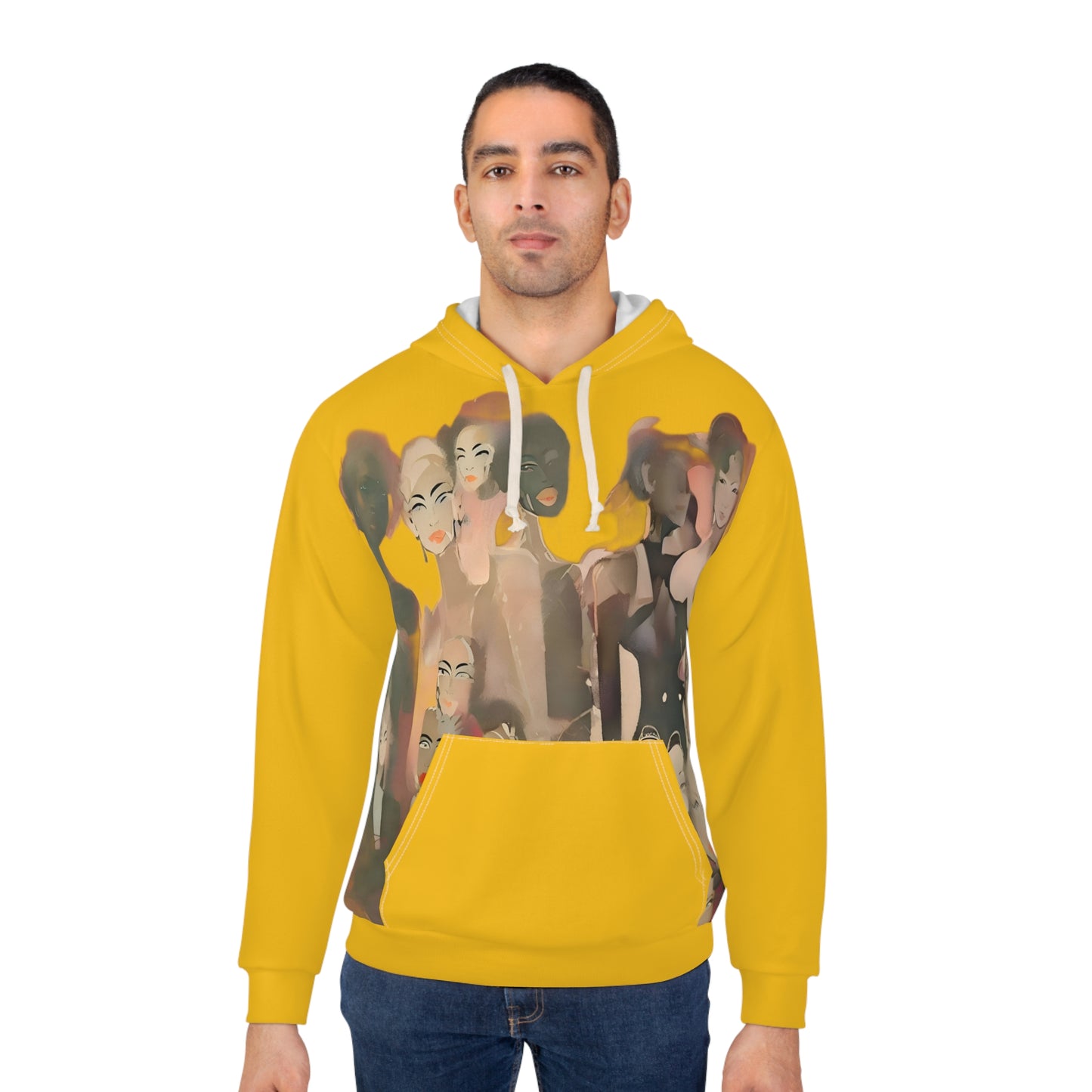 R&RH Vibrant Diversity Mustard Unisex Pullover Hoodie - Artistic Mustard Yellow Design