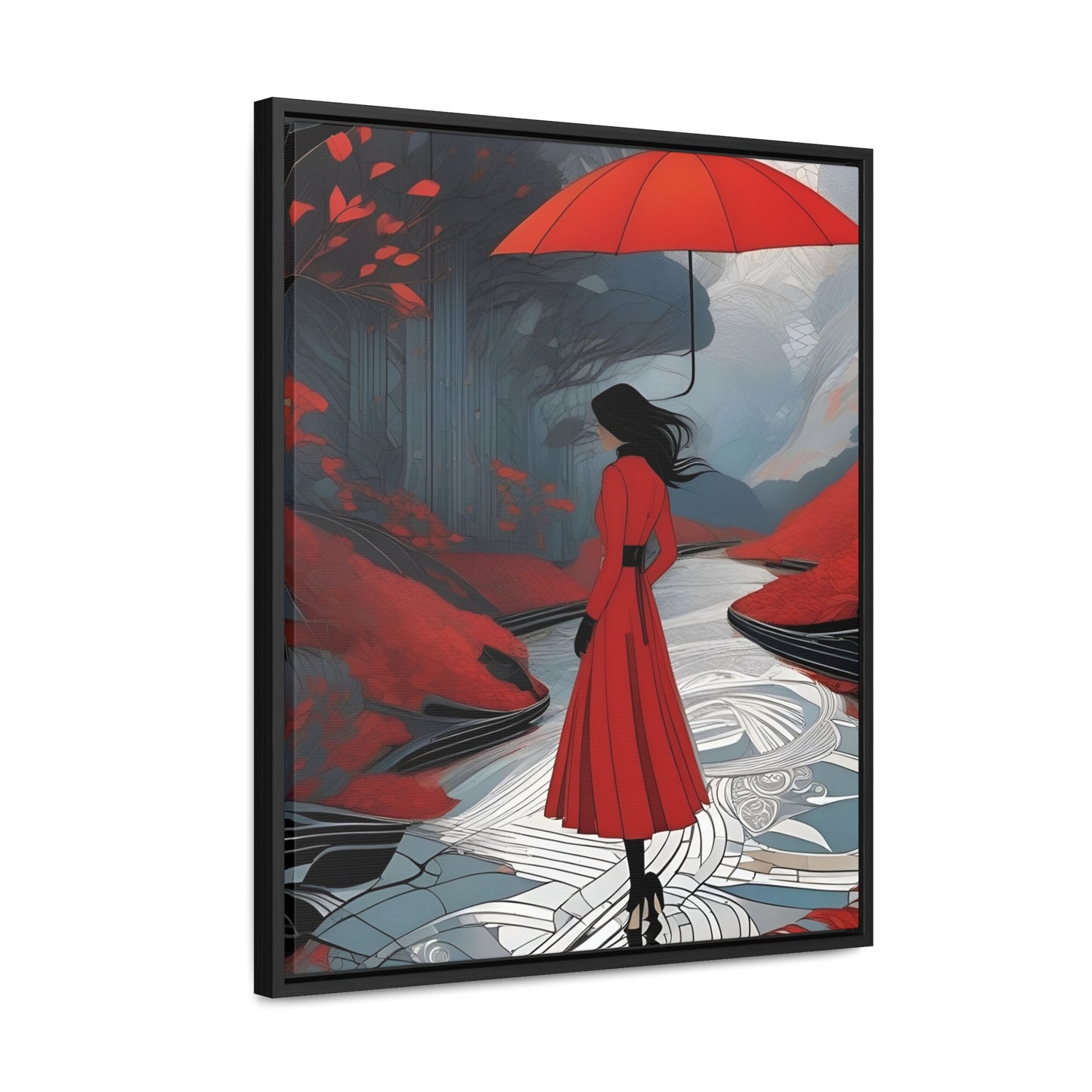 R&RH Red Umbrella Art Canvas Wrap - Elegant Wall Decor for Home