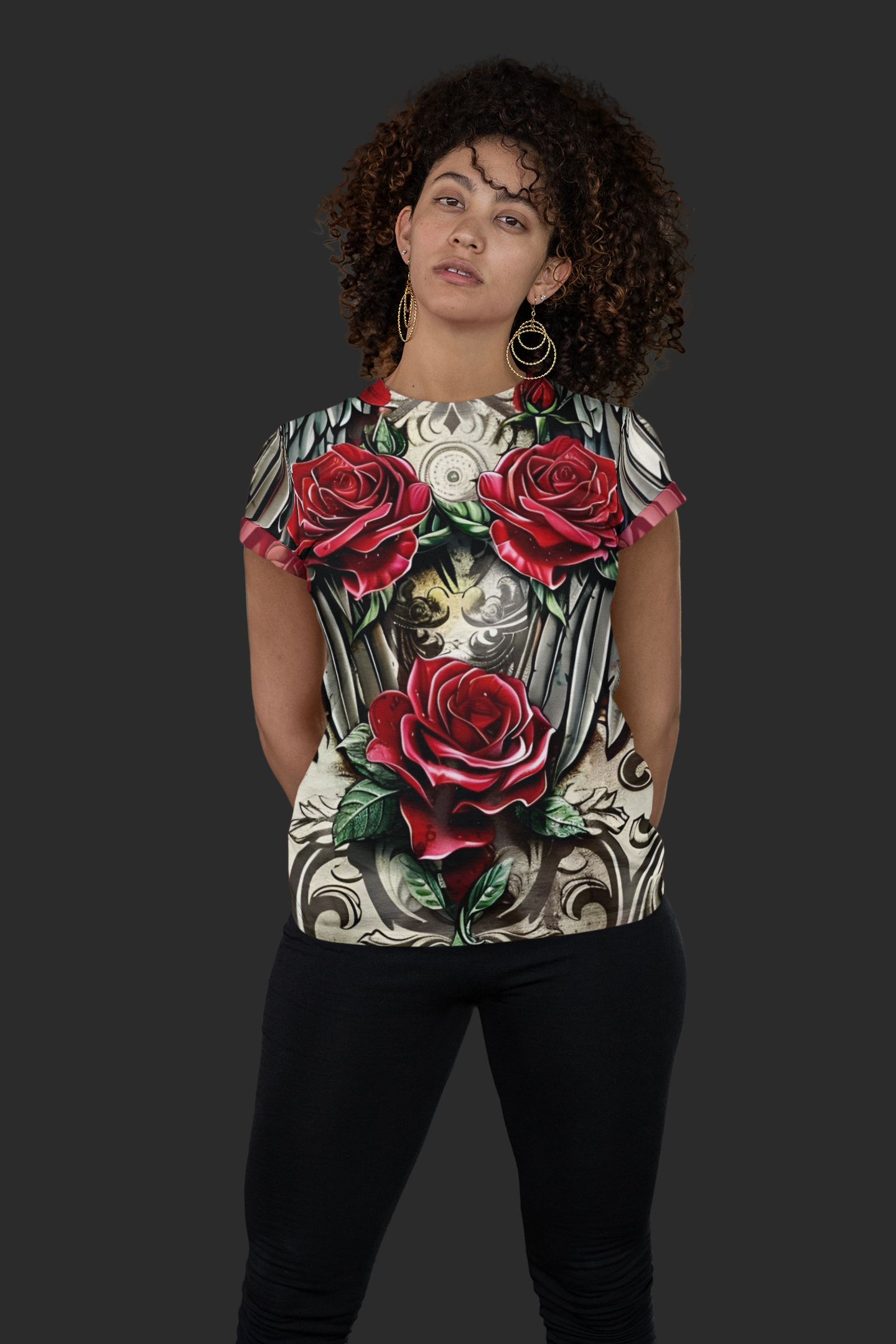 R&RH Red Vibrant Rose Wing Unisex Tee - Edgy Floral Graphic T-Shirt