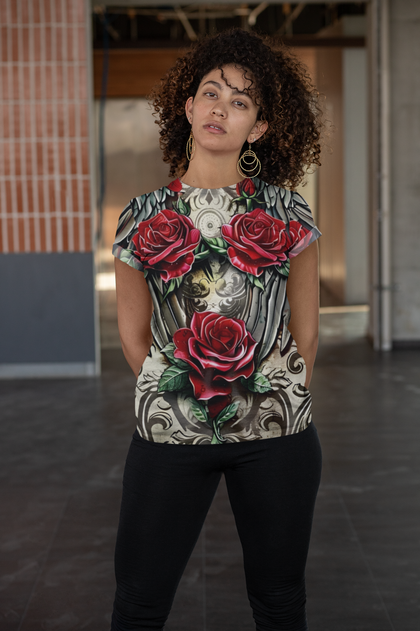 R&RH Red Vibrant Rose Wing Unisex Tee - Edgy Floral Graphic T-Shirt