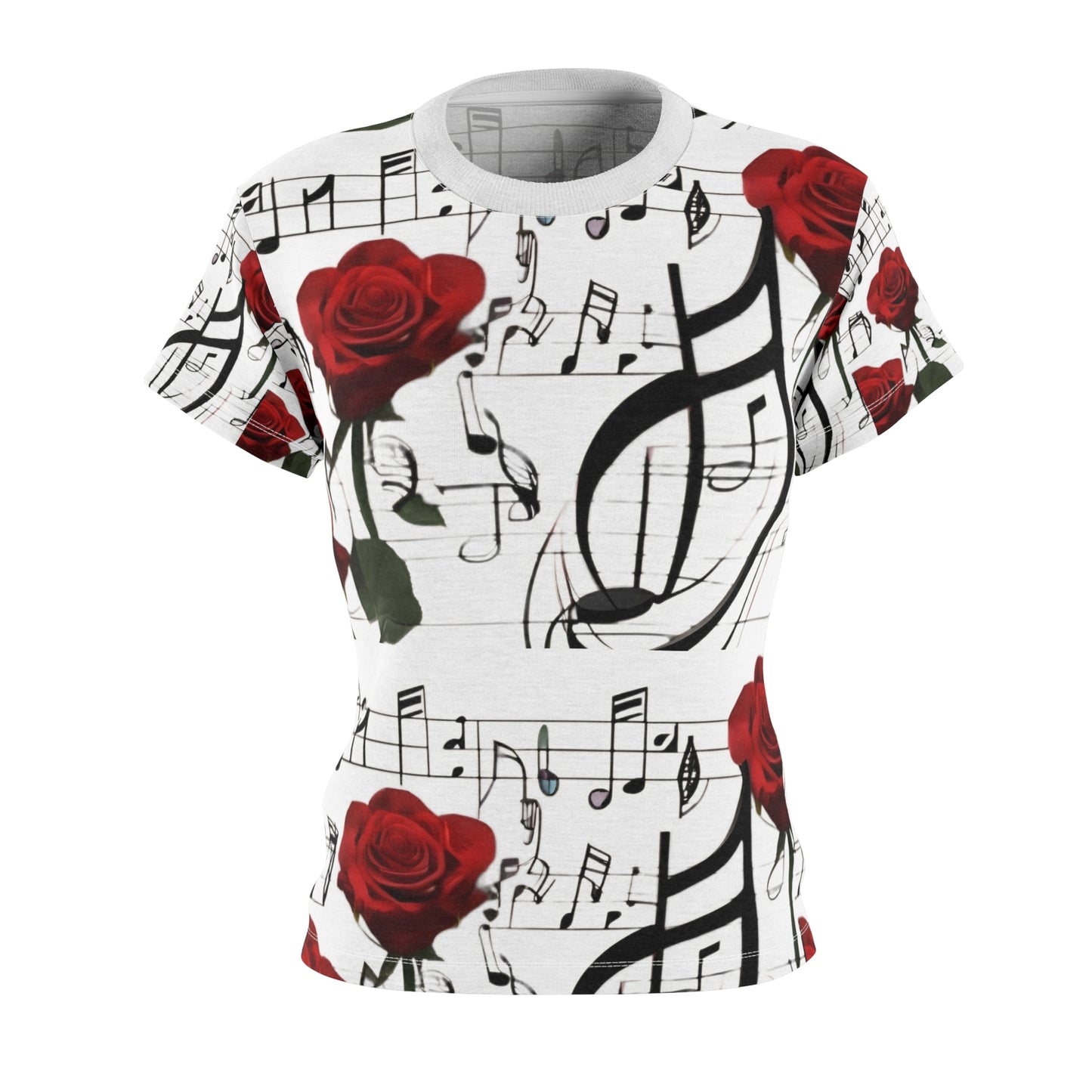 R&RH Rose & Music Notes Tee - Floral Music Themed T-Shirt for Music Lovers