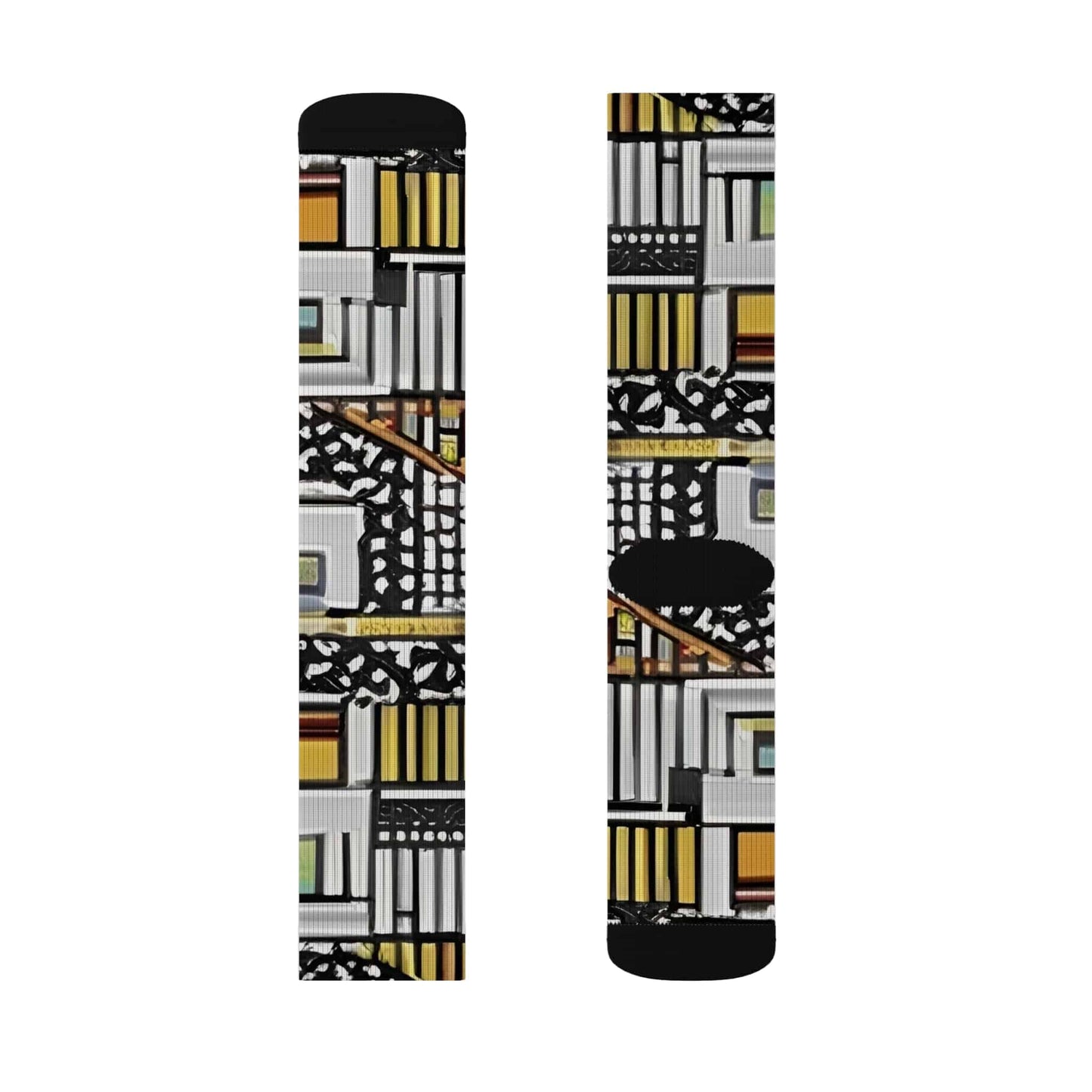 R&RH Artistic Yellow Unisex Patterned Sublimation Socks - Unique Abstract Design for Stylish Comfort