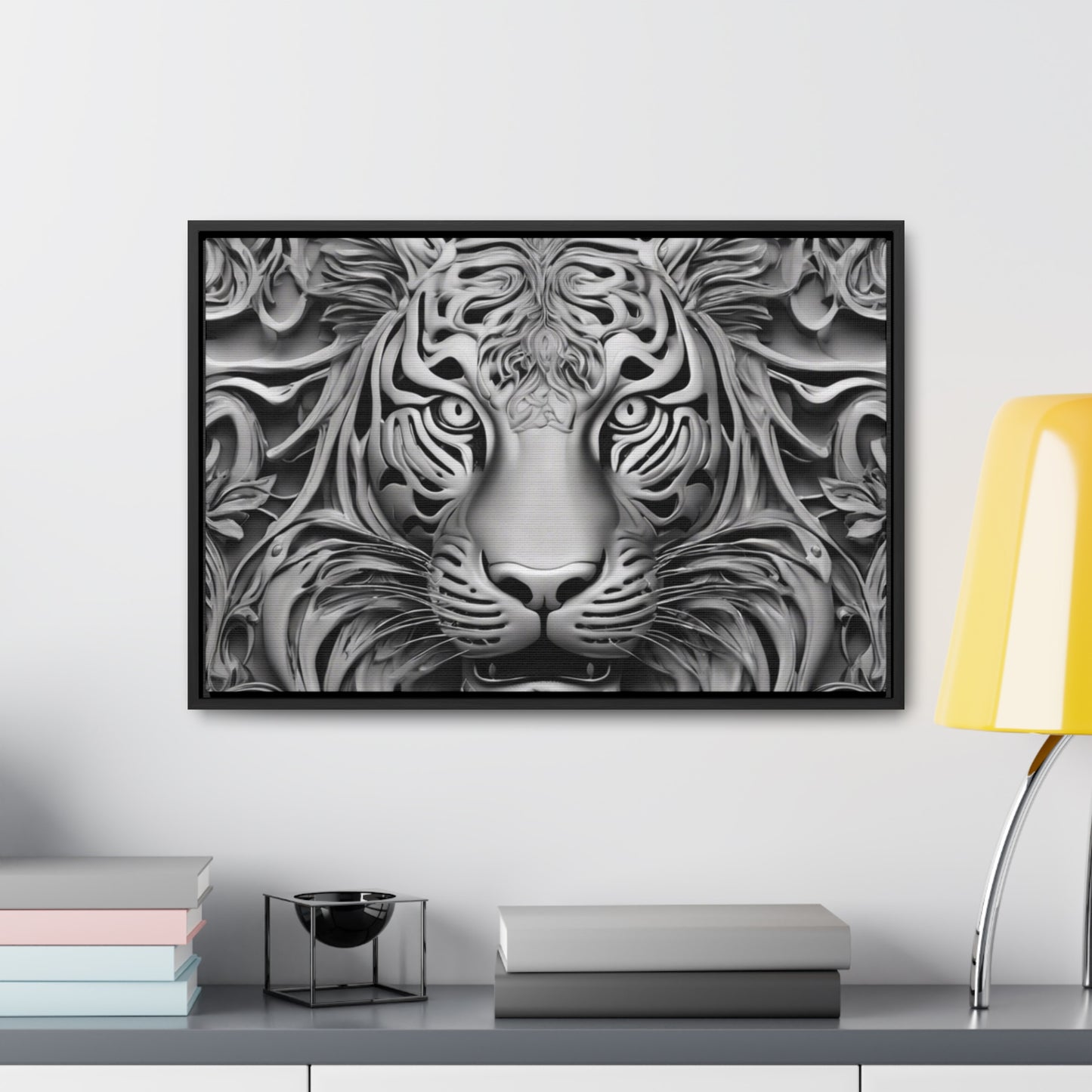 R&RH Black and White Lion Gallery Canvas With Horizontal Frame