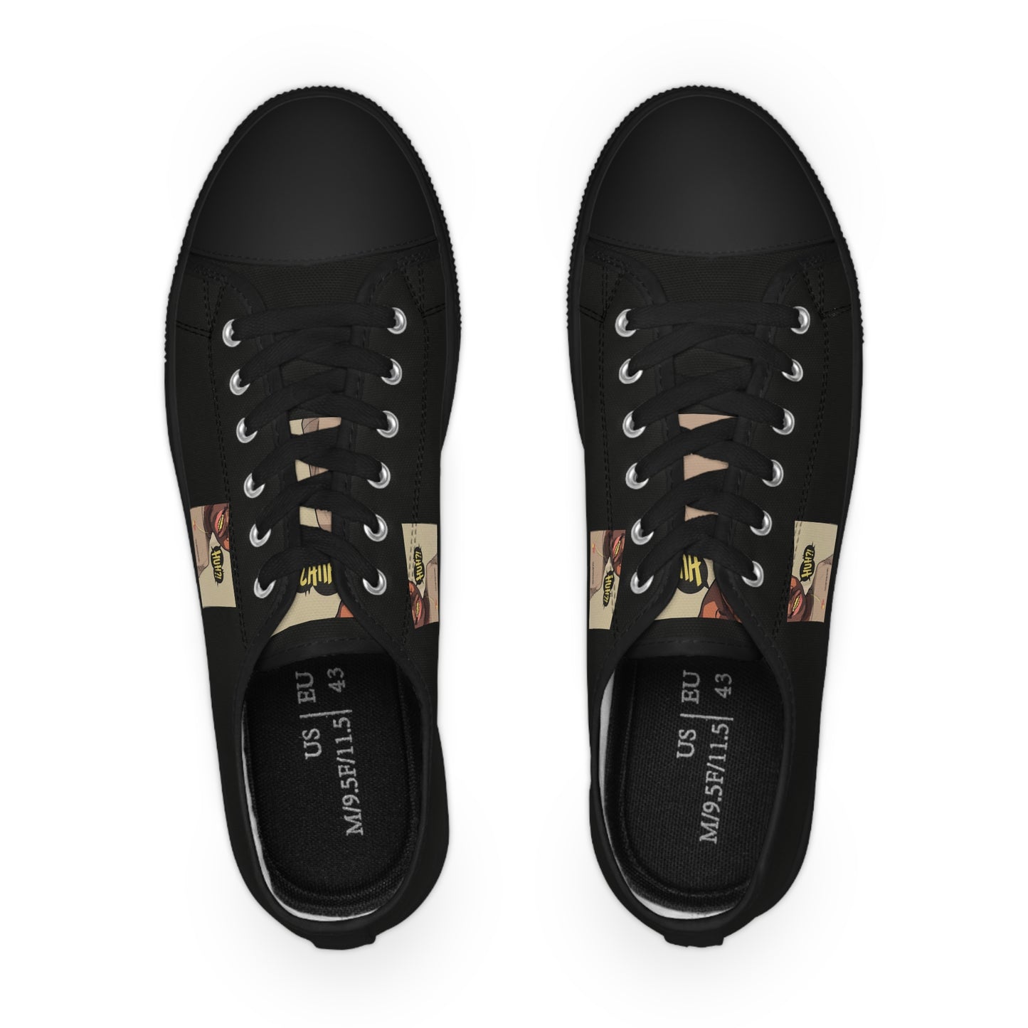 R&RH Stylish Men's Low Top Black Sneakers with Unique Graphic Design