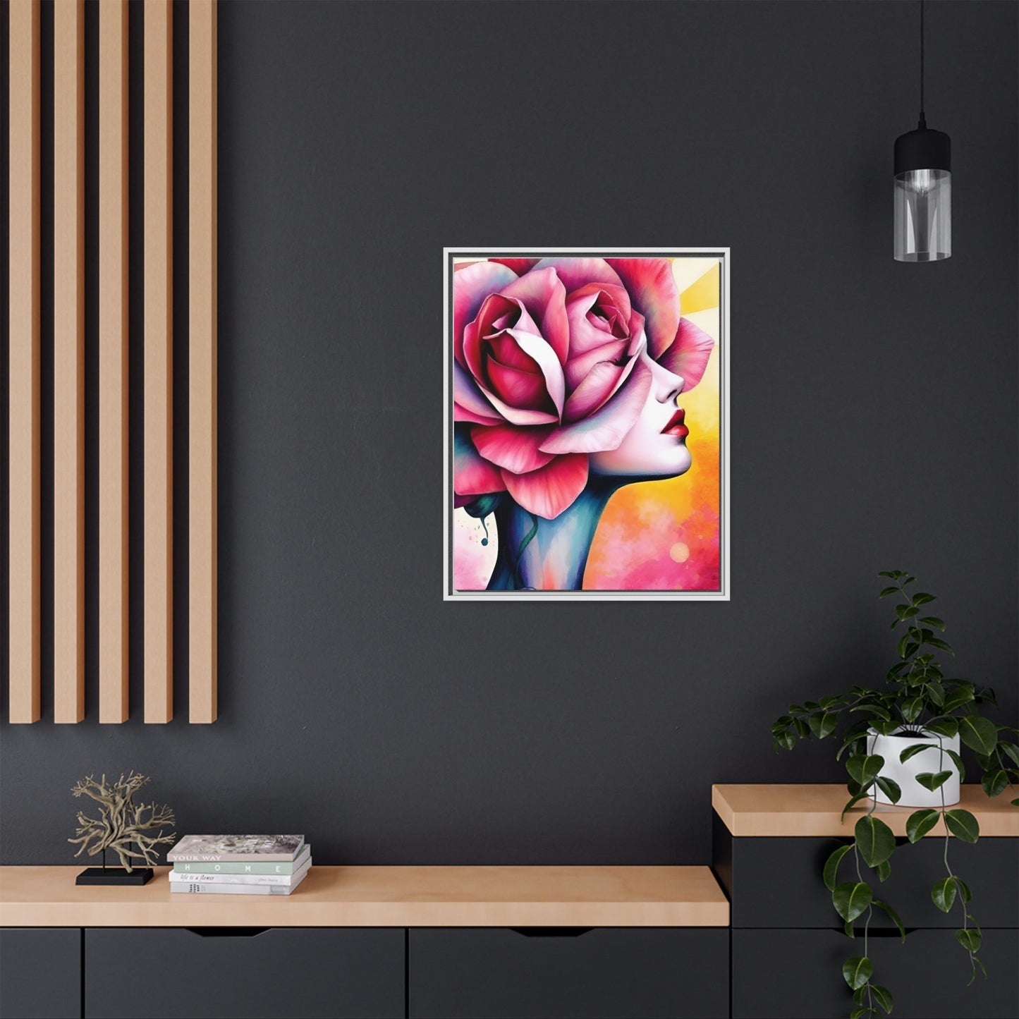 R&RH Framed Wall Art - Vibrant Floral Woman Portrait