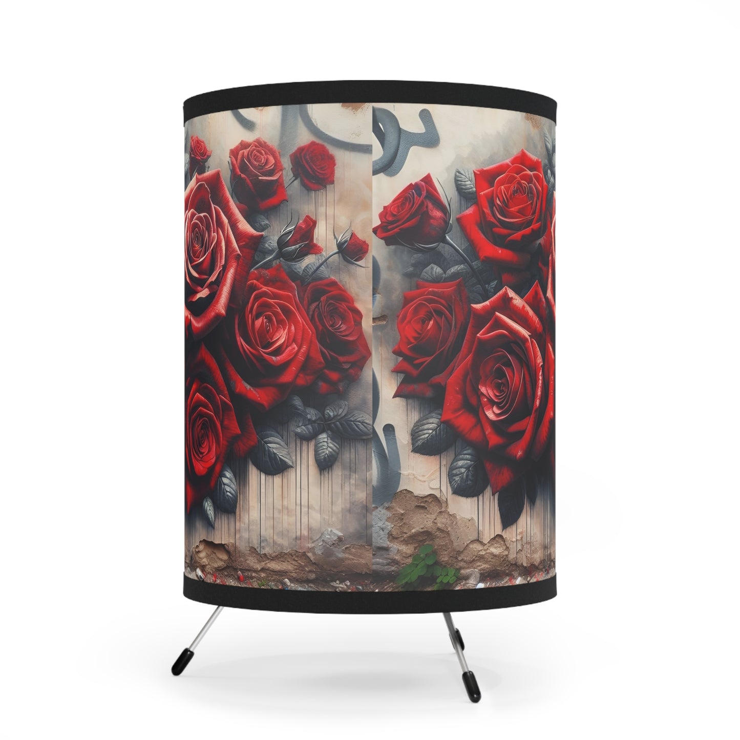 R&RH Elegant Floral Red Tripod Lamp - Vintage Red Roses Design