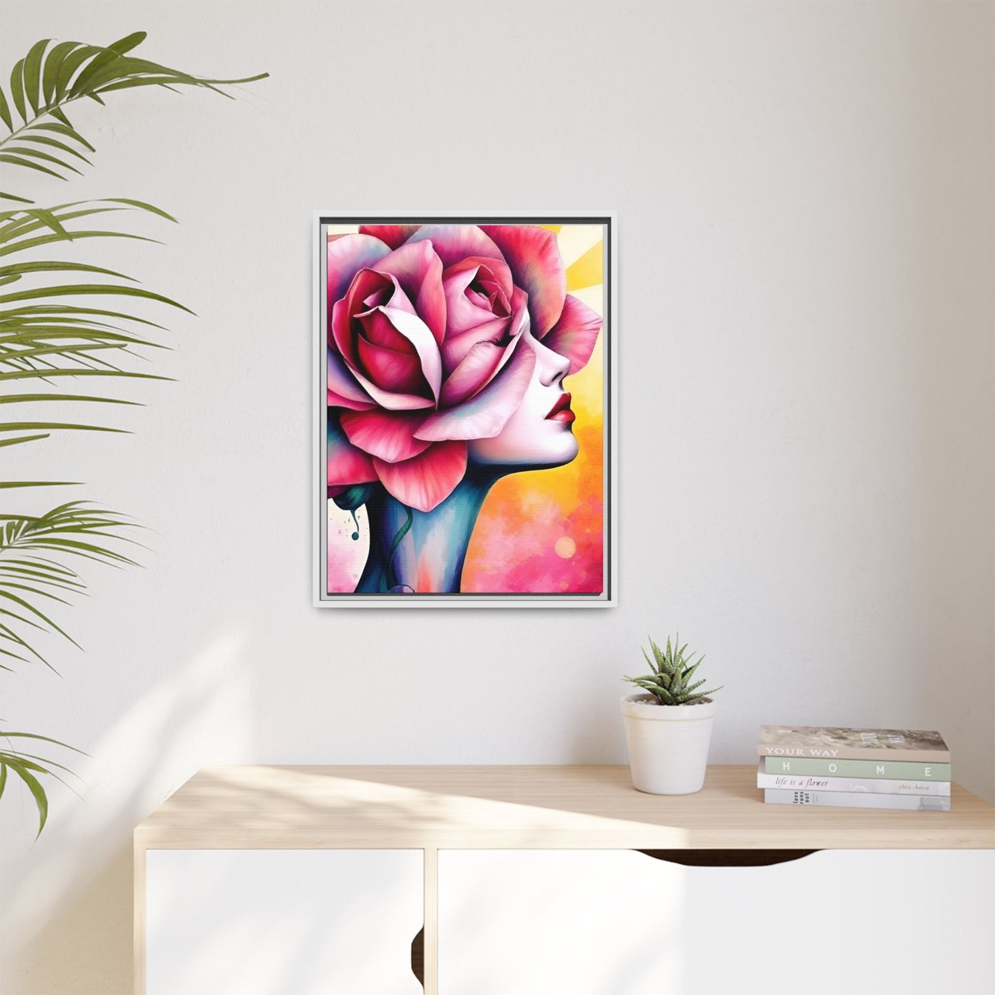 R&RH Framed Wall Art - Vibrant Floral Woman Portrait