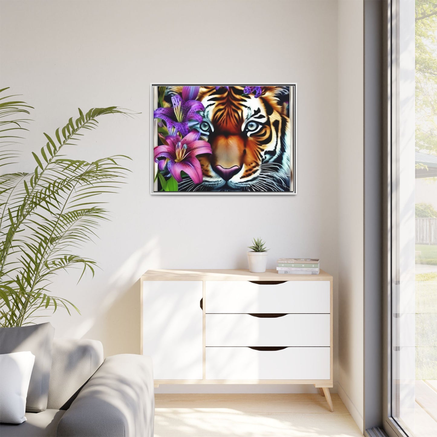 R&RH Vibrant Tiger Floral Framed Canvas Art